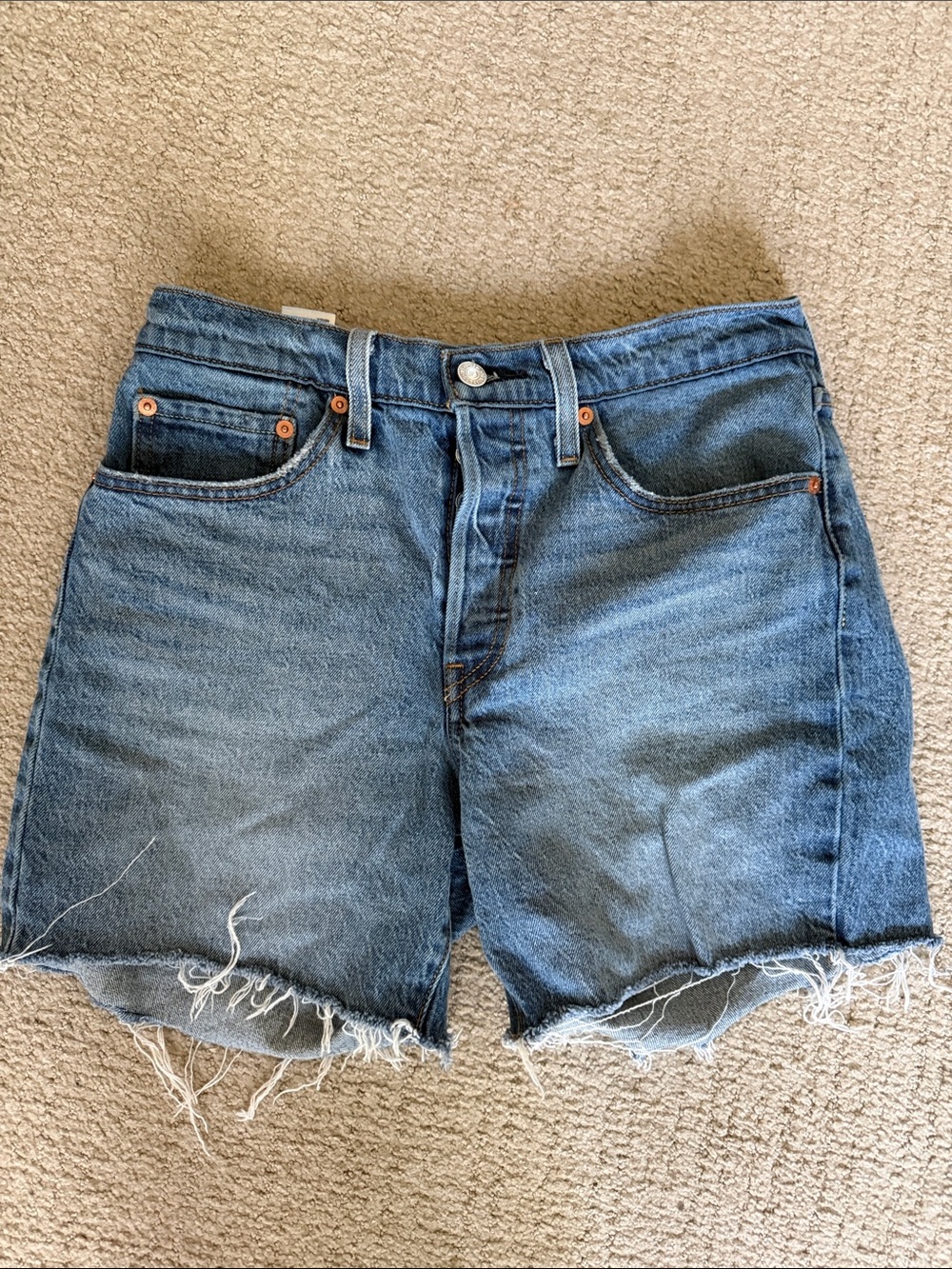 Levi's Distressed Mid-Blue High-Rise Denim Shorts